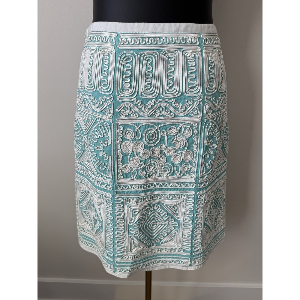 Etcetera Women's 8 Aqua Cord Embroidered Skirt Fully Lined Side Zip